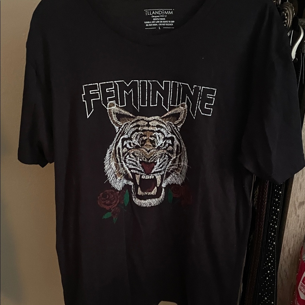 Black Graphic Tee with Tiger Design